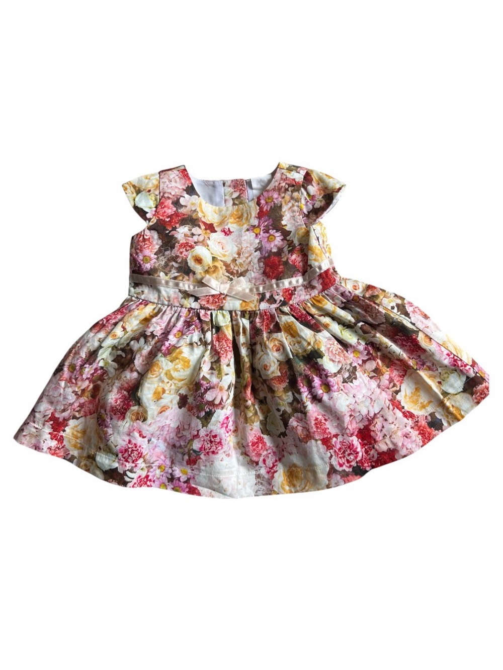 Floral Party Dress for Girls - Pink & Yellow Blossom 3-6months